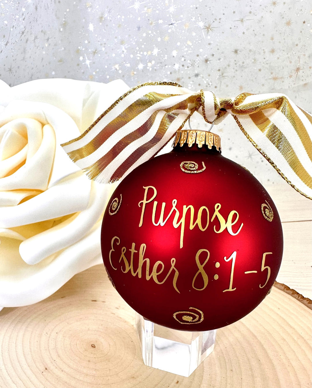 3 1/4" (80mm) Personalizable Hugs Specialty Gift Ornaments, Port Velvet Glass Ball with Bible Hero/ Esther
