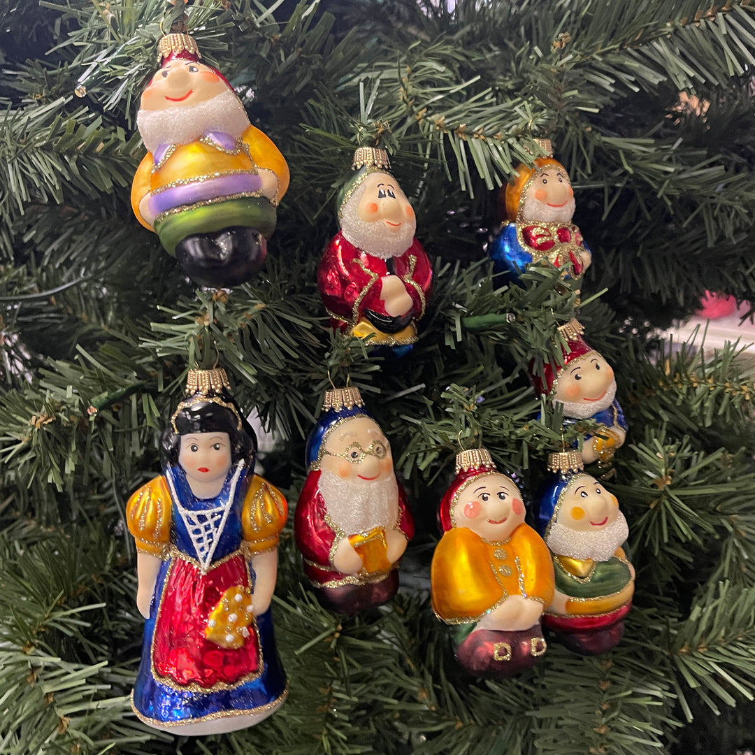 3" and 4.25" Fairytale Snow White & 7 dwarfs Multicolor set Ornaments, 8/Box, 4/Case, 32 Pieces