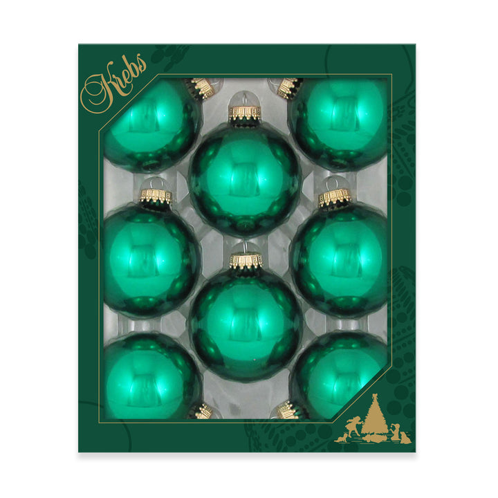 2 5/8" (67mm) Ball Ornaments, Gold Caps, Emerald Green, 8/Box, 12/Case, 96 Pieces