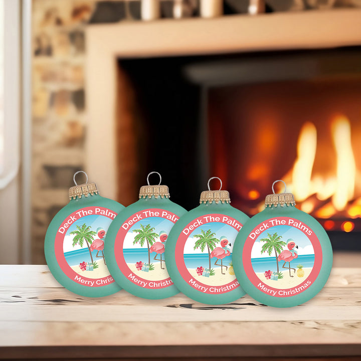 2 5/8" (67mm) Glass Ball Ornaments, Mermaid Velvet with Holiday Flamingo, 4/Box, 12/Case, 48 Pieces