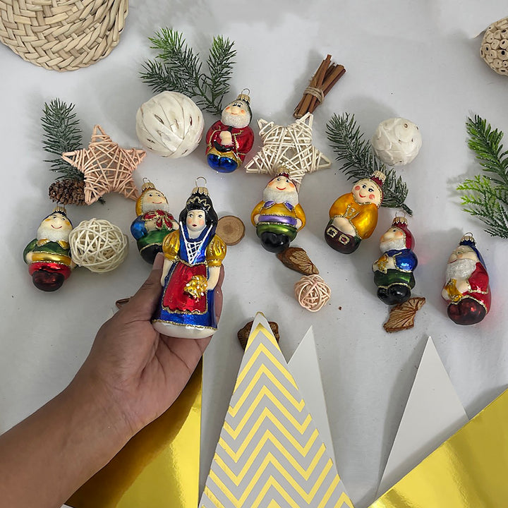 3" and 4.25" Fairytale Snow White & 7 dwarfs Multicolor set Ornaments, 8/Box, 4/Case, 32 Pieces
