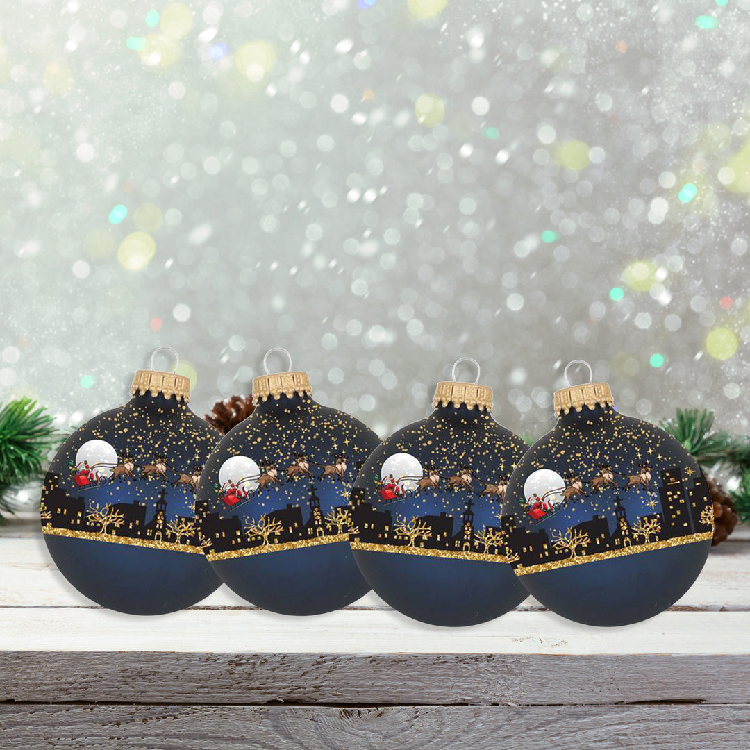 2 5/8" (67mm) Glass Ball Ornaments, Midnight Haze with Midnight Before Christmas, 4/Box, 12/Case, 48 Pieces