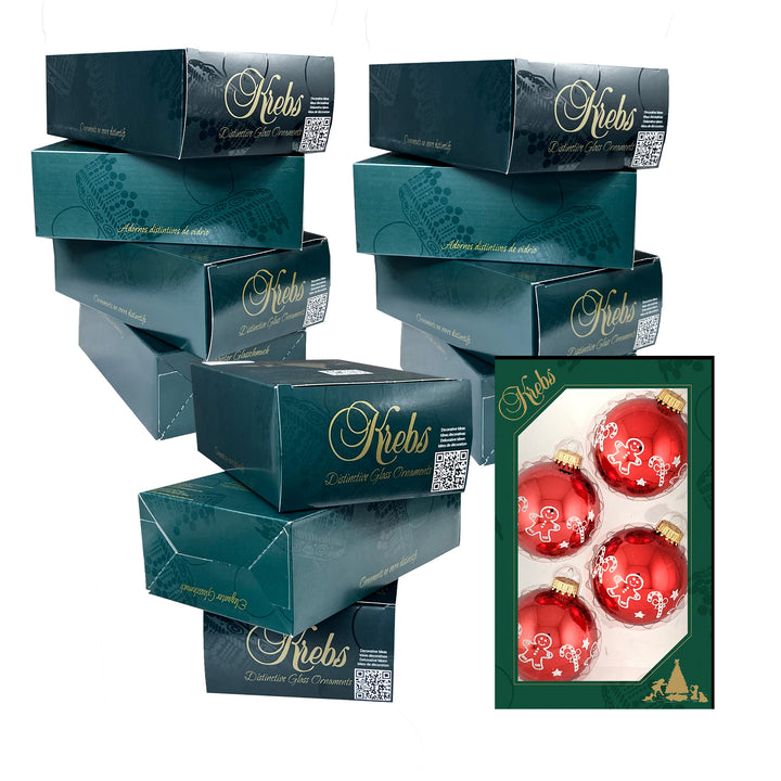 2 5/8" (67mm) Ball Ornaments Christmas Red with White Glitter Gingerbread and Candy Cane Band, 4/Box, 12/Case, 48 Pieces