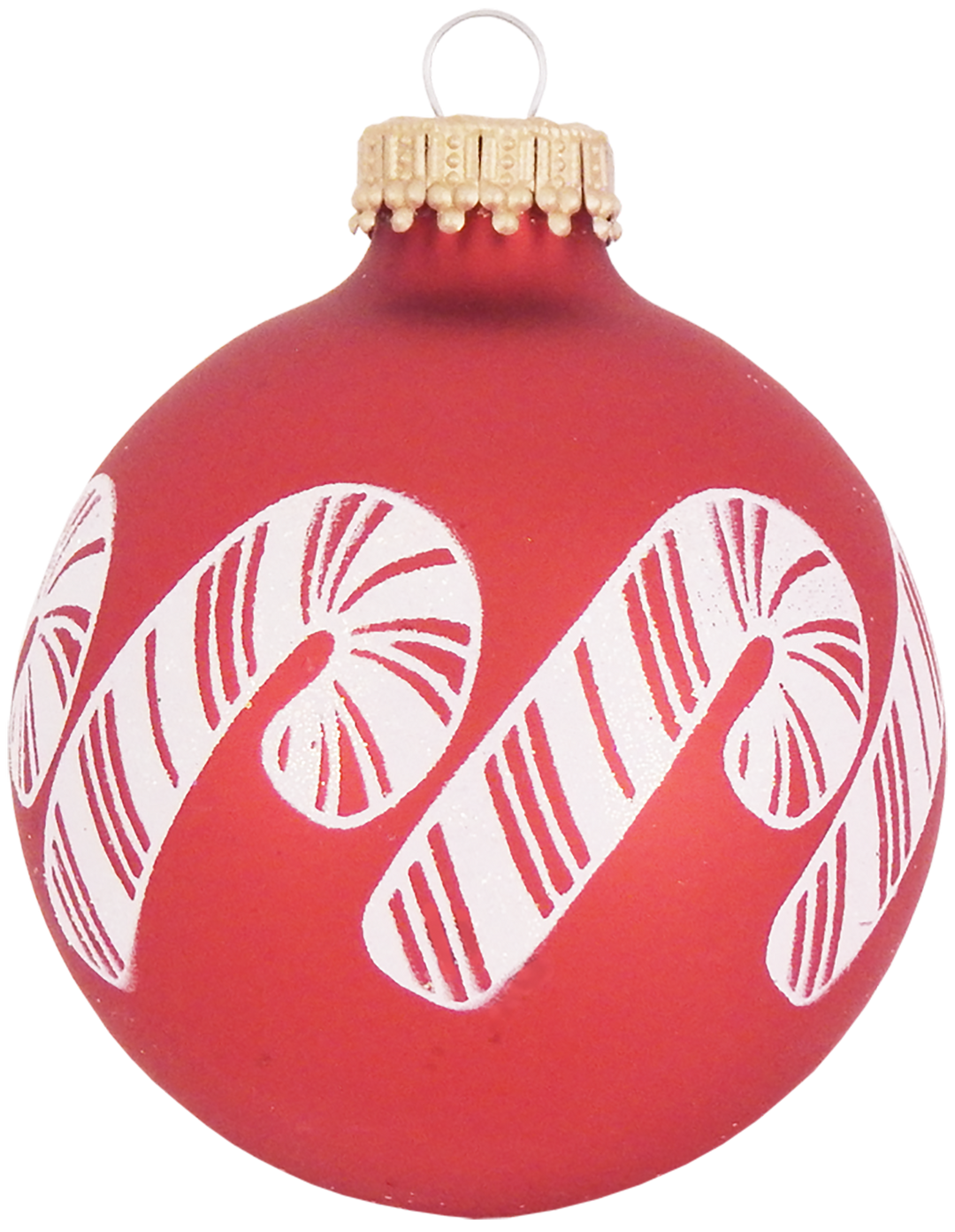 2 5/8" (67mm) Glass Ball Ornaments, Candy Apple Red / Flame Red with Standing Candy Canes, 4/Box, 12/Case, 48 Pieces