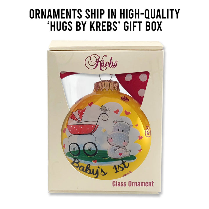 3 1/4" (80mm) Personalizable Hugs Specialty Gift Ornaments, Full Sun Glass Ball with Baby's 1st Hippo