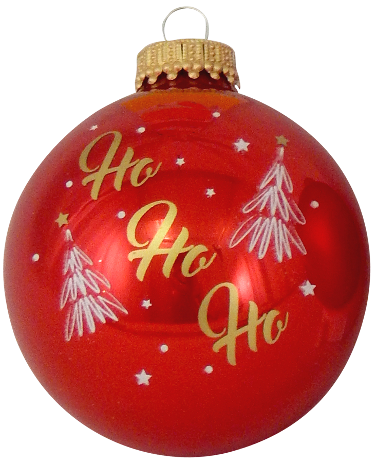 2 5/8" (67mm) Ball Ornaments Candy Apple Red / Flame Red with HoHoHo, 4/Box, 12/Case, 48 Pieces