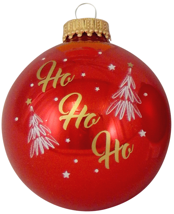 2 5/8" (67mm) Ball Ornaments Candy Apple Red / Flame Red with HoHoHo, 4/Box, 12/Case, 48 Pieces