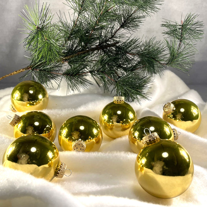 2 5/8" (67mm) Ball Ornaments, Gold Caps, Golden Topaz, 8/Box, 12/Case, 96 Pieces