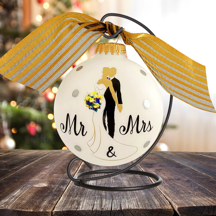 3 1/4" (80mm) Personalizable Hugs Specialty Gift Ornaments, Mr. & Mrs. Wedding Couple Design, Frost White, 1/Box, 12/Case, 12 Pieces