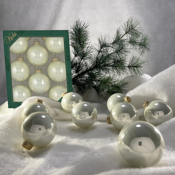 2 5/8" (67mm) Ball Ornaments, Gold Caps, Pearl Shine, 8/Box, 12/Case, 96 Pieces