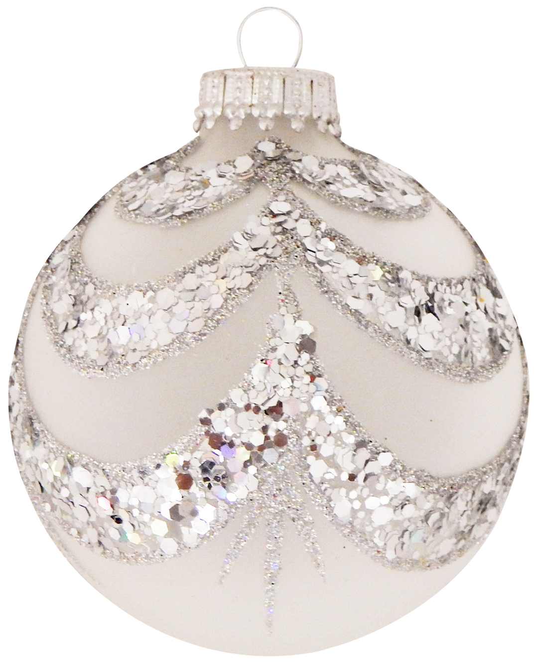 2 5/8" (67mm) Ball Ornaments Frost with Silver Glitzy Drapes, 4/Box, 12/Case, 48 Pieces