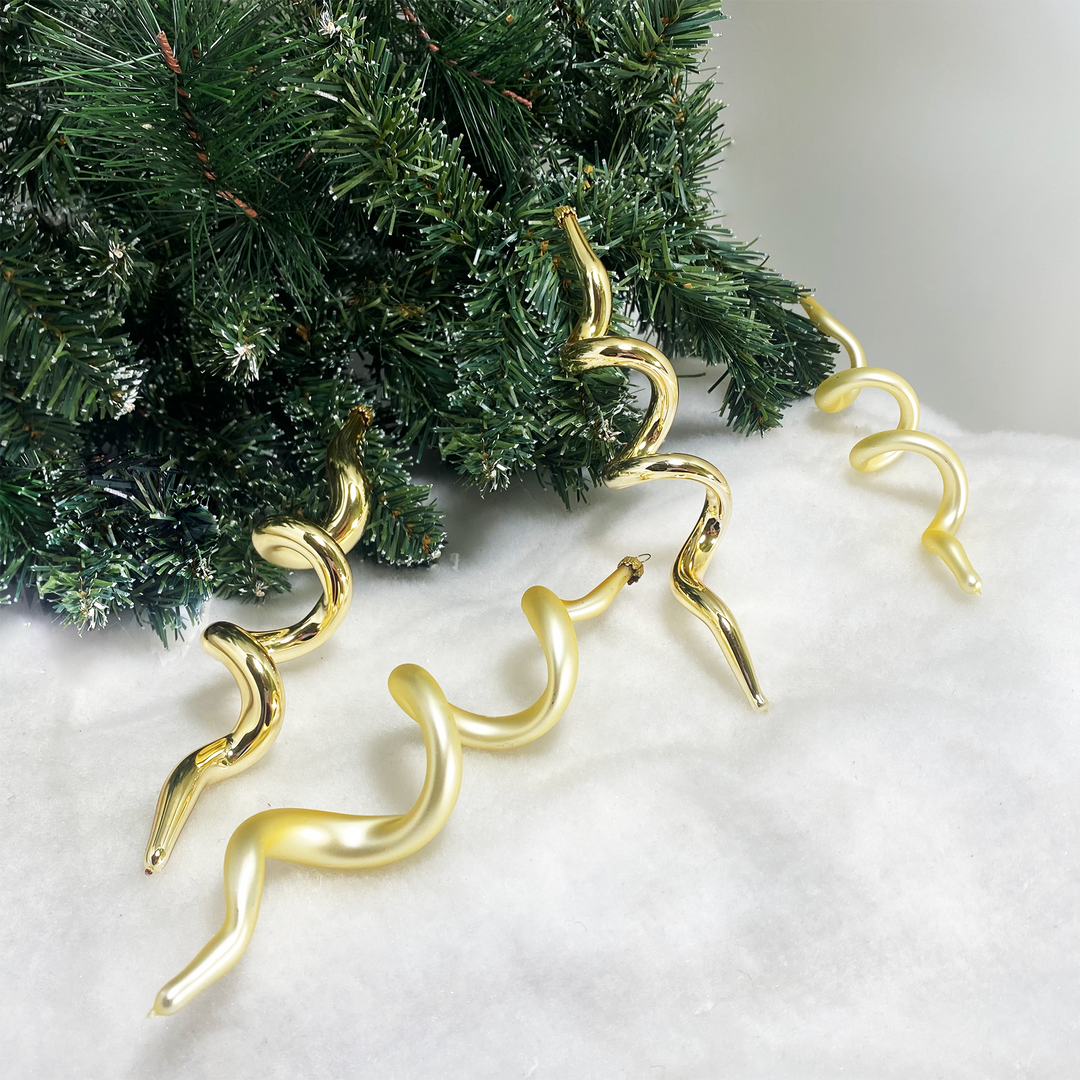 7 1/2" (191mm) Boxed Glass Corkscrew Ornaments, Aztec Gold/Gold, 4/Box, 12/Case, 48 Pieces