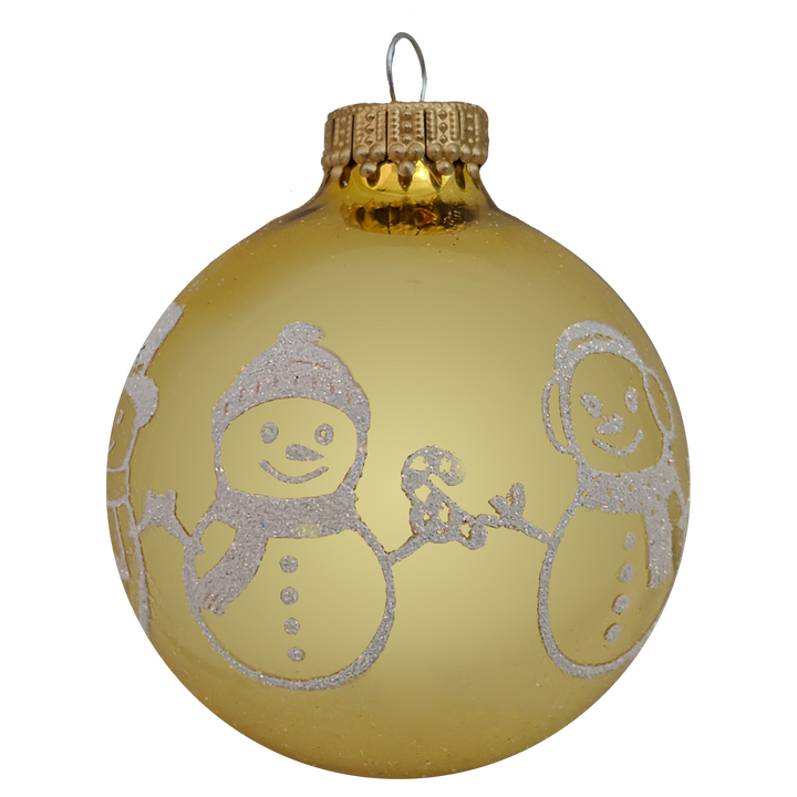 2 5/8" (67mm) Glass Ball Ornaments, Golden Topaz - White Glitter Snowman Band, 4/Box, 12/Case, 48 Pieces