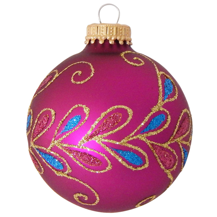 2 5/8" (67mm) Ball Ornaments, Glitter Peacock Drapes, Asst Brights, 4/Box, 12/Case, 48 Pieces