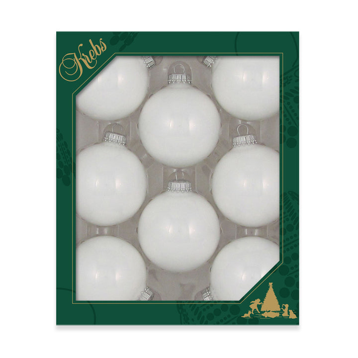2 5/8" (67mm) Ball Ornaments, Silver Caps, Porcelain White, 8/Box, 12/Case, 96 Pieces
