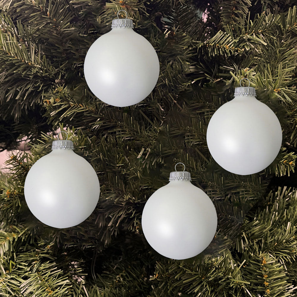 2 5/8" (67mm) Ball Ornaments, Silver Caps, White Satin, 8/Box, 12/Case, 96 Pieces