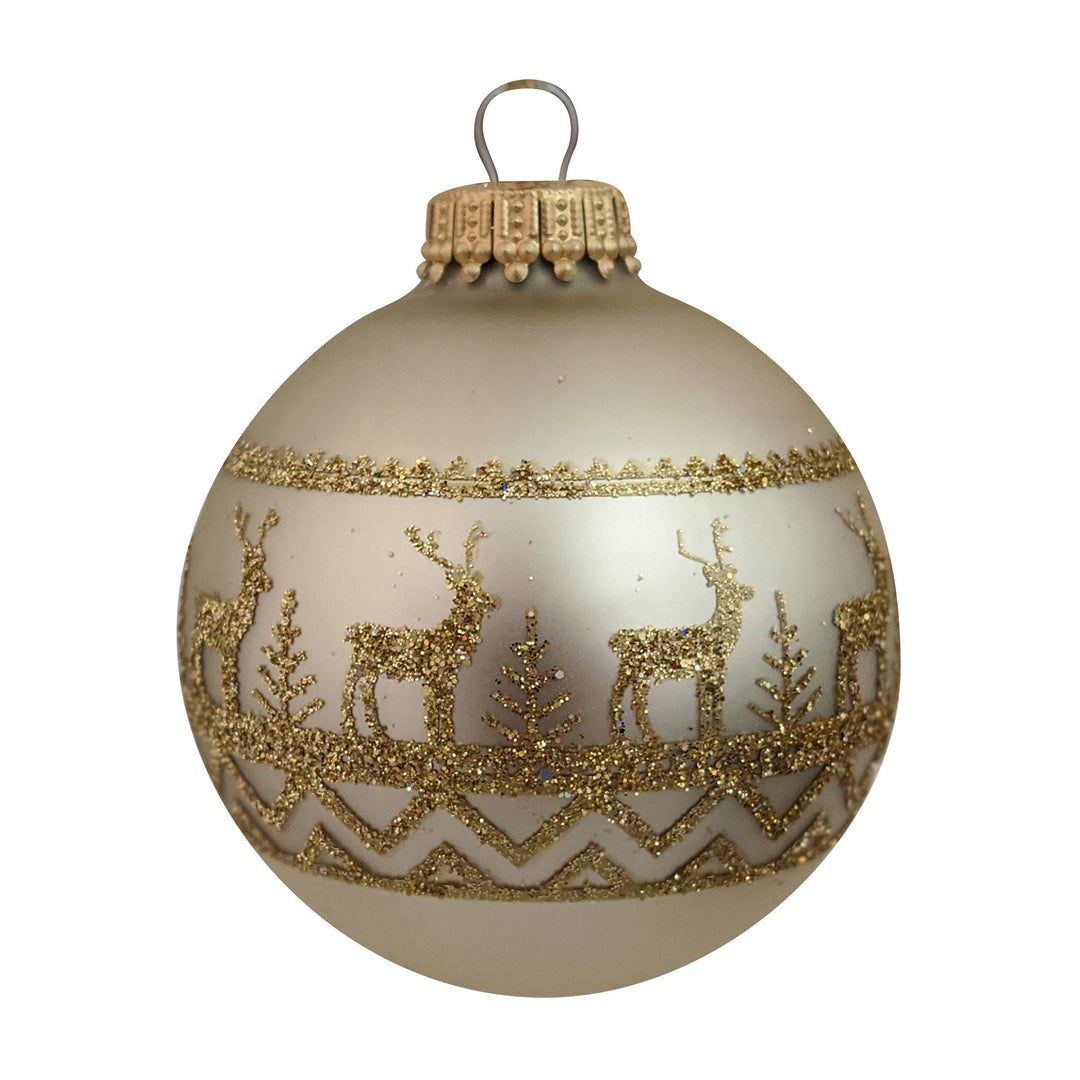2 5/8" (67mm) Glass Ball Ornaments, Oyster Velvet - Gold Glitter Sweater Band, 4/Box, 12/Case, 48 Pieces