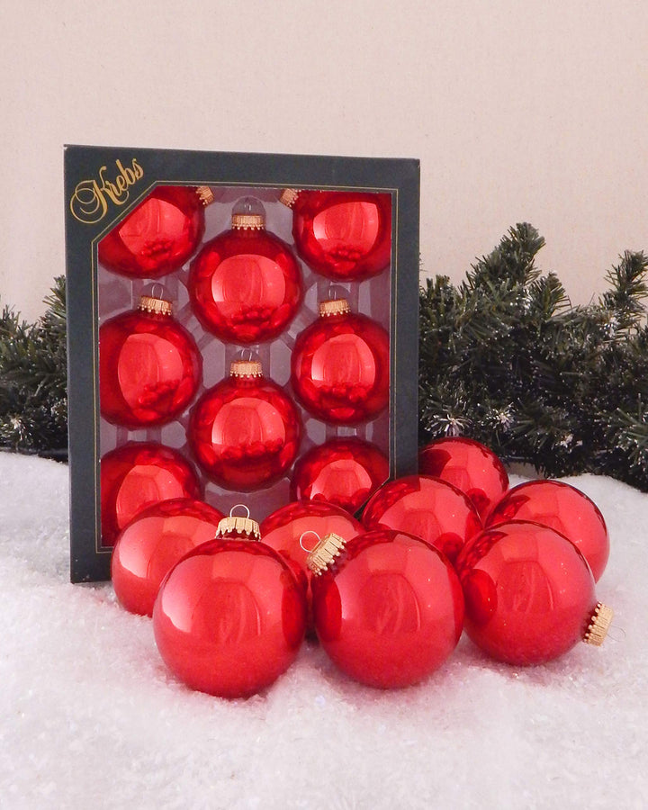 2 5/8" (67mm) Ball Ornaments, Gold Caps, Candy Apple Red, 8/Box, 12/Case, 96 Pieces