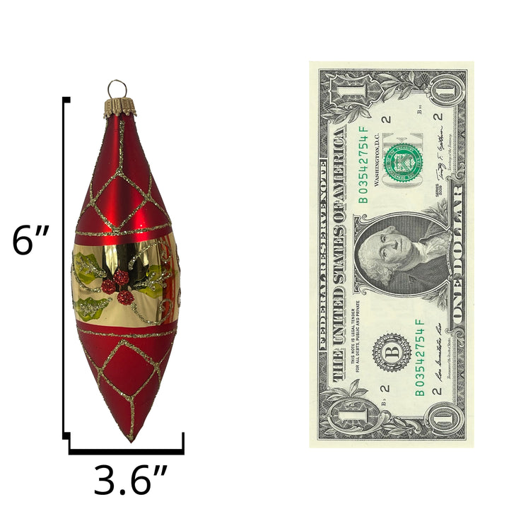 5.6" (15cm) Poinsettia & Berries Glass Finial, set of 3, Shinny & Matte Red,  Figurine Ornaments, 3/Box, 8/Case, 24 Pieces