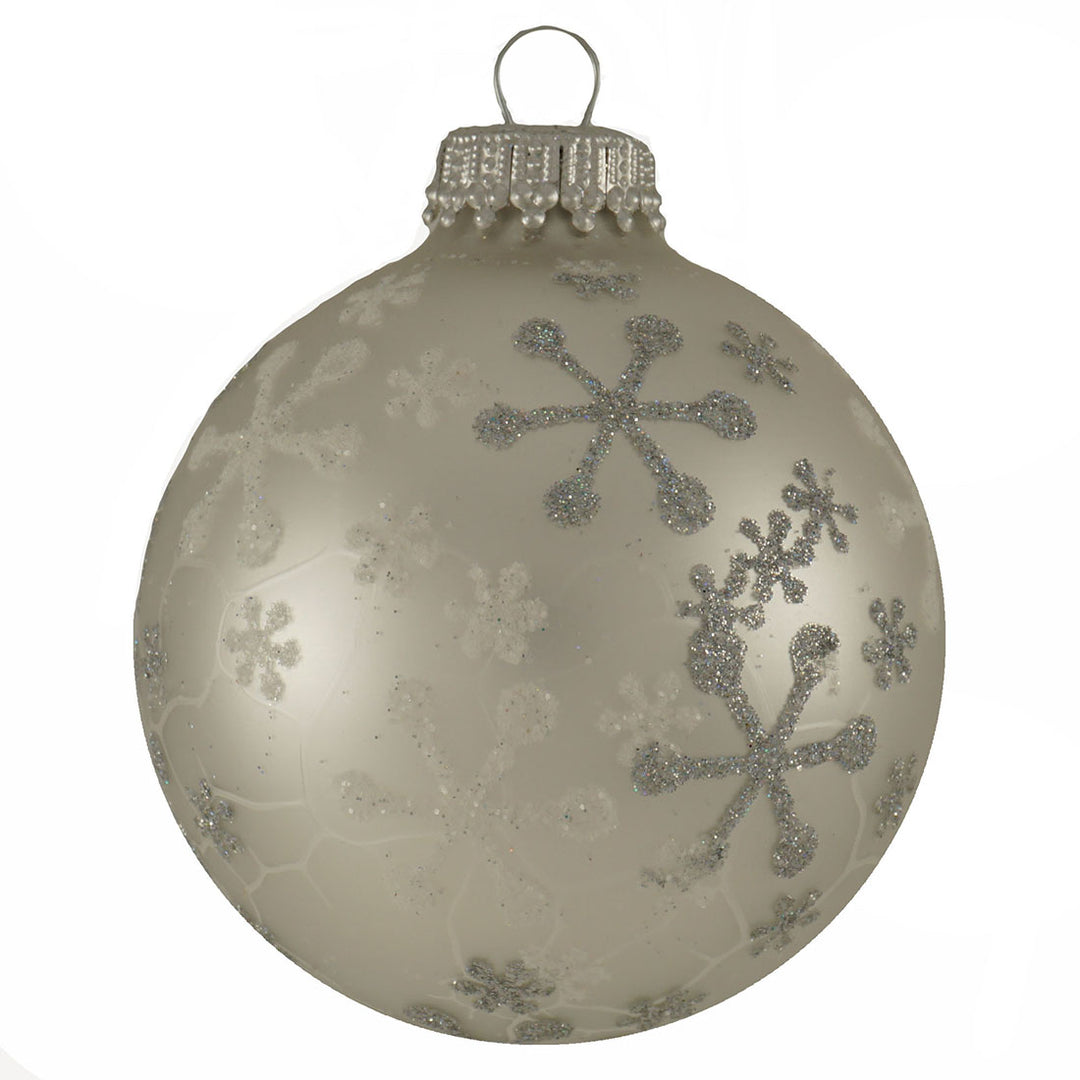 2 5/8" (67mm) Ball Ornaments, Silver/White Glass Ball with White & Silver Glitter Jax Variety Set, 12/Box, 12/Case, 144 Pieces