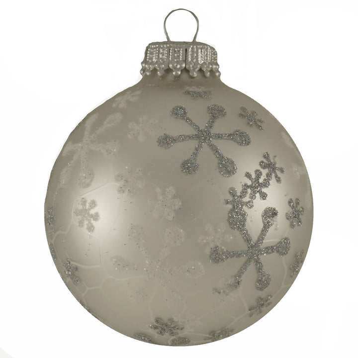 2 5/8" (67mm) Ball Ornaments, Silver/White Glass Ball with White & Silver Glitter Jax Variety Set, 12/Box, 12/Case, 144 Pieces