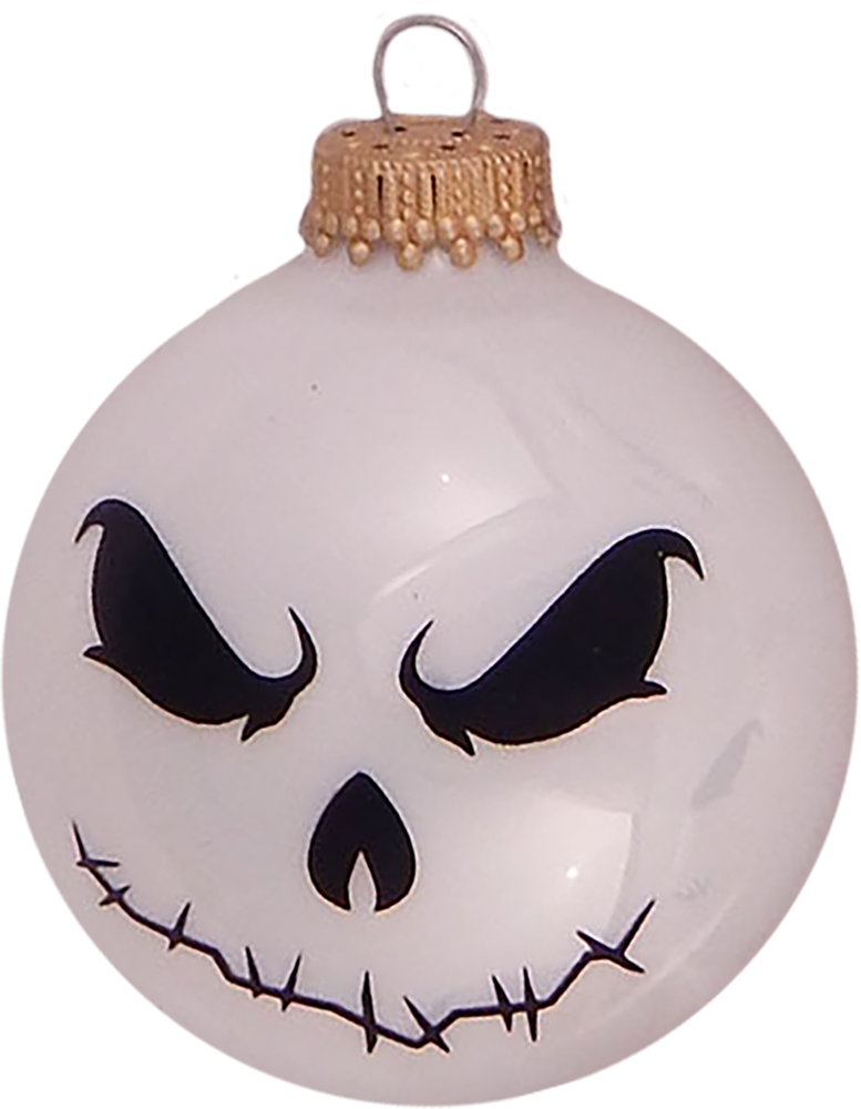 2 5/8" (67mm) Halloween Ball Ornaments Solid Porcelain White with Scary Faces 4/Box, 12/Case, 48 Pieces