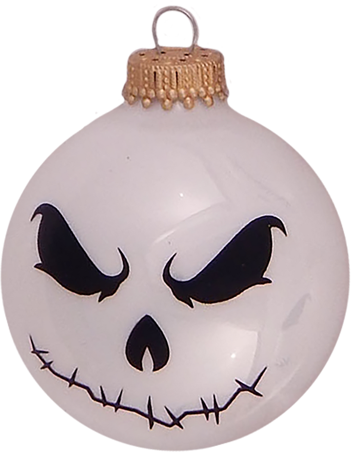 2 5/8" (67mm) Halloween Ball Ornaments Solid Porcelain White with Scary Faces 4/Box, 12/Case, 48 Pieces