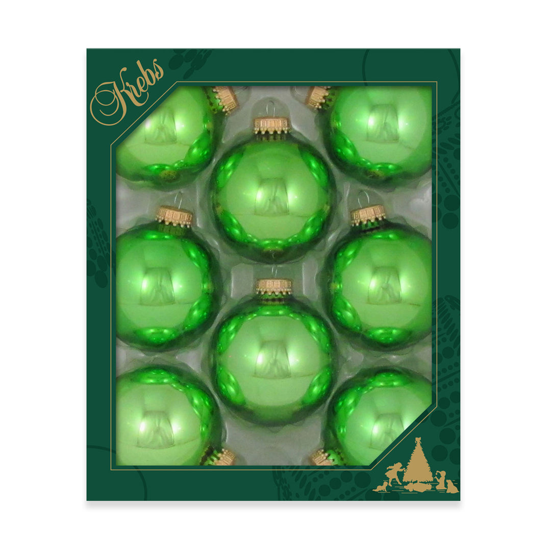 2 5/8" (67mm) Ball Ornaments, Gold Caps, Jade Lime Shine, 8/Box, 12/Case, 96 Pieces