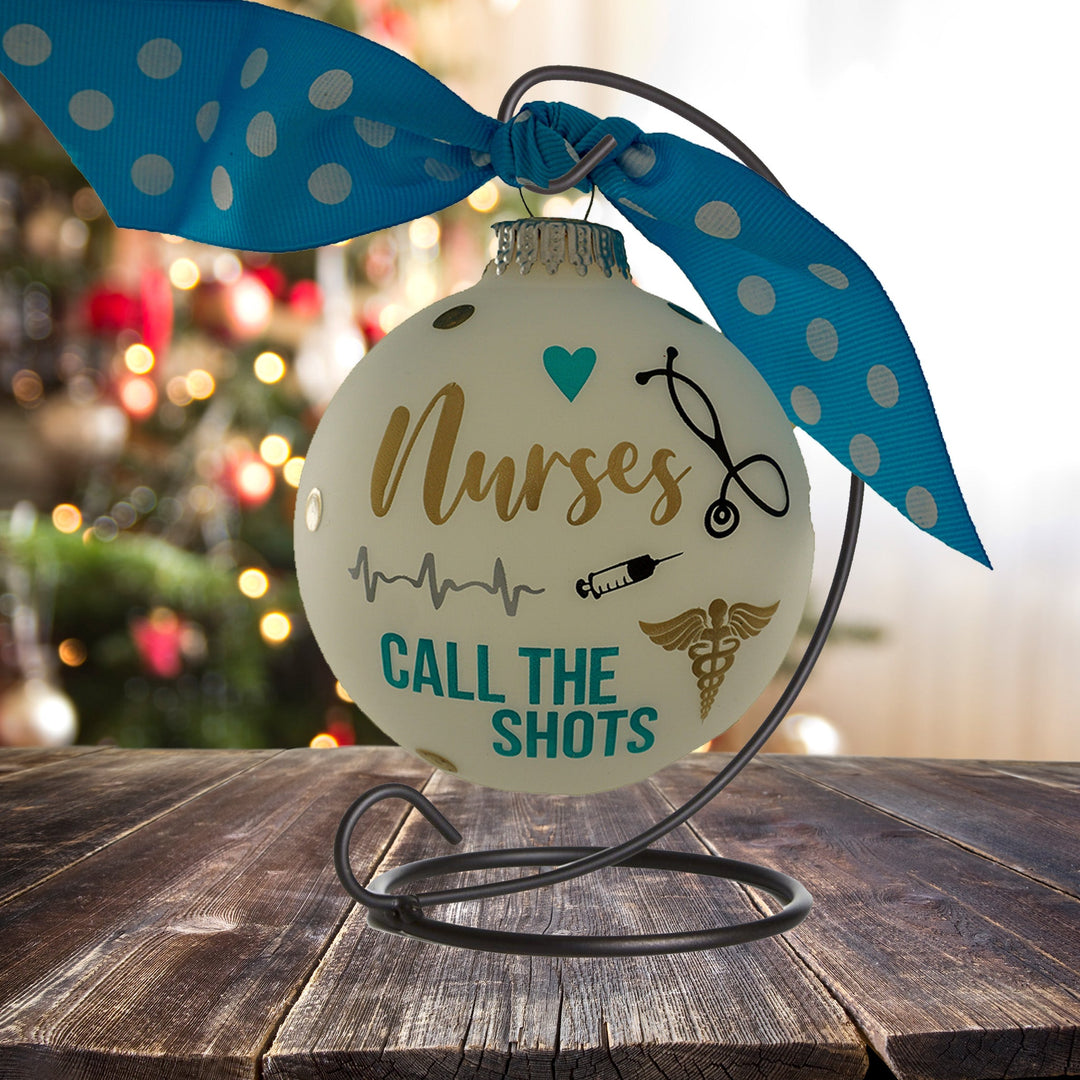 3 1/4" (80mm) Personalizable Hugs Specialty Gift Ornaments, Frost Glass Ball with Nurses Call The Shots