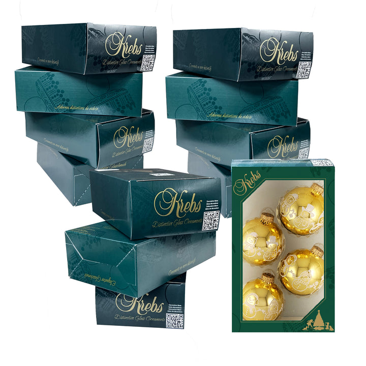 2 5/8" (67mm) Glass Ball Ornaments, Golden Topaz - White Glitter Snowman Band, 4/Box, 12/Case, 48 Pieces