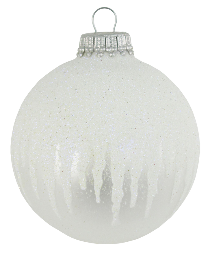 2 5/8" (67mm) Ball Ornaments, Icicles, Silver/White, 4/Box, 12/Case, 48 Pieces