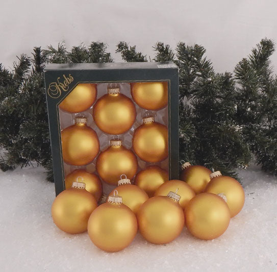 2 5/8" (67mm) Ball Ornaments, Gold Caps, Old Gold Velvet, 8/Box, 12/Case, 96 Pieces
