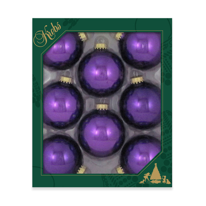 2 5/8" (67mm) Ball Ornaments, Gold Caps, Royal Lilac, 8/Box, 12/Case, 96 Pieces