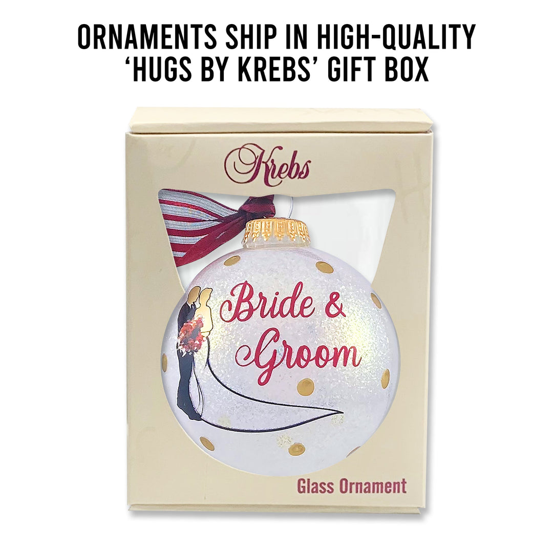 3 1/4" (80mm) Personalizable Hugs Specialty Gift Ornaments, Bride & Groom, Snow Sparkle 1/Box, 12/Case, 12 Pieces