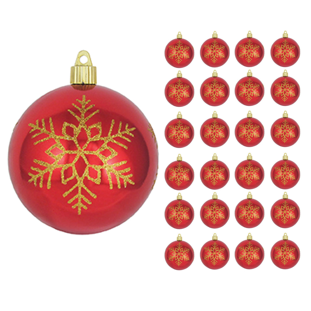 4" (100mm) Large Commercial Shatterproof Ball Ornament, Sonic Red with Snowflake, Case, 24 Pieces