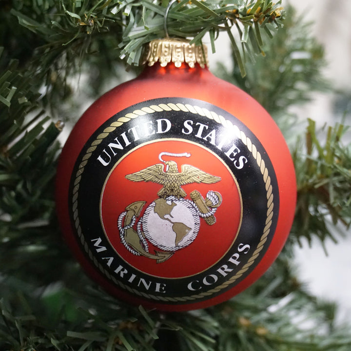 3 1/4" (80mm) Ball Ornaments, US Marine Corps Logo and Established Date , Flame Red, 1/Box, 12/Case, 12 Pieces