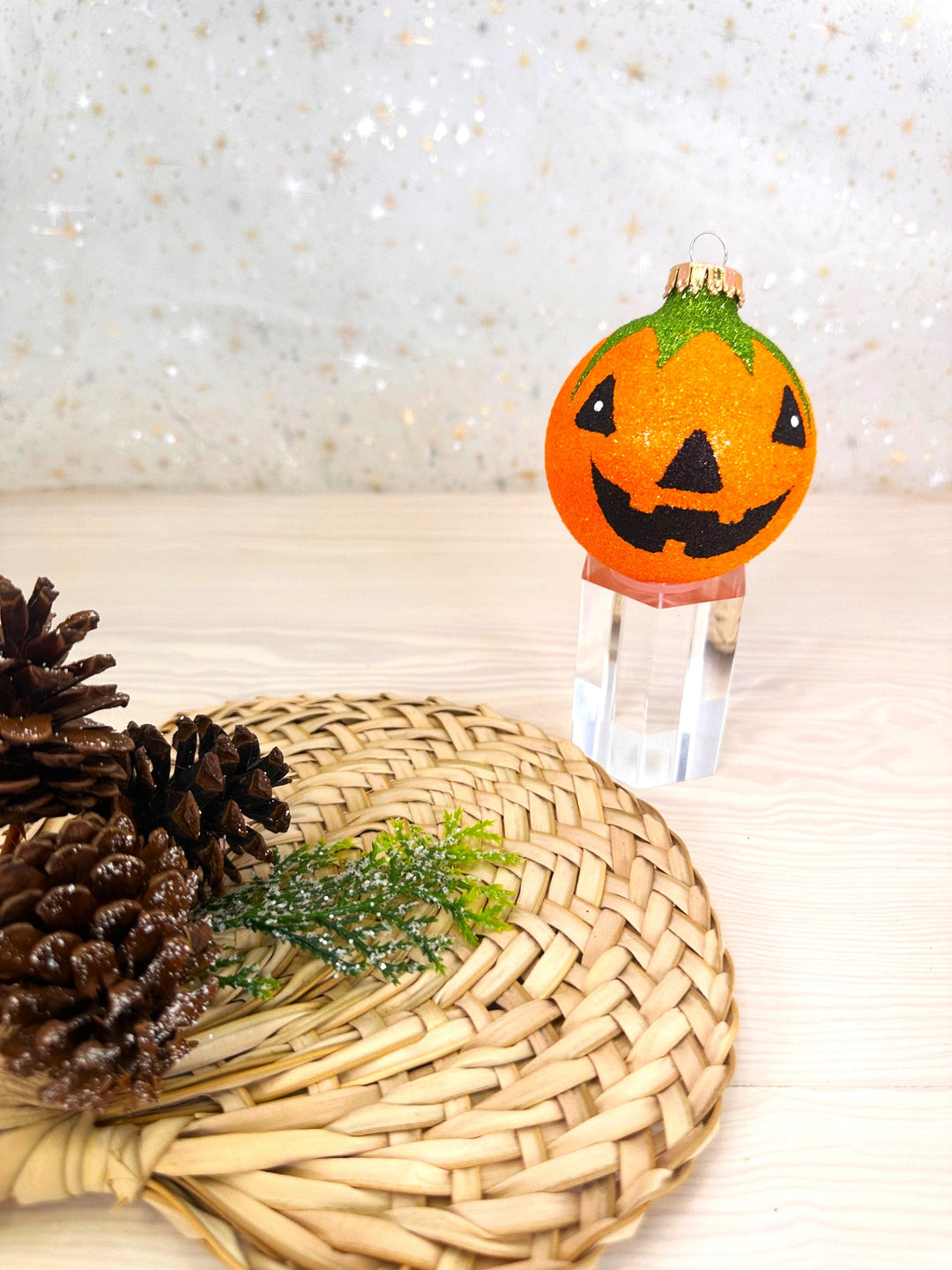 2 5/8" (67mm) Halloween Ball Ornaments Solid Glittered with Jack-O-Lantern 4/Box, 12/Case, 48 Pieces