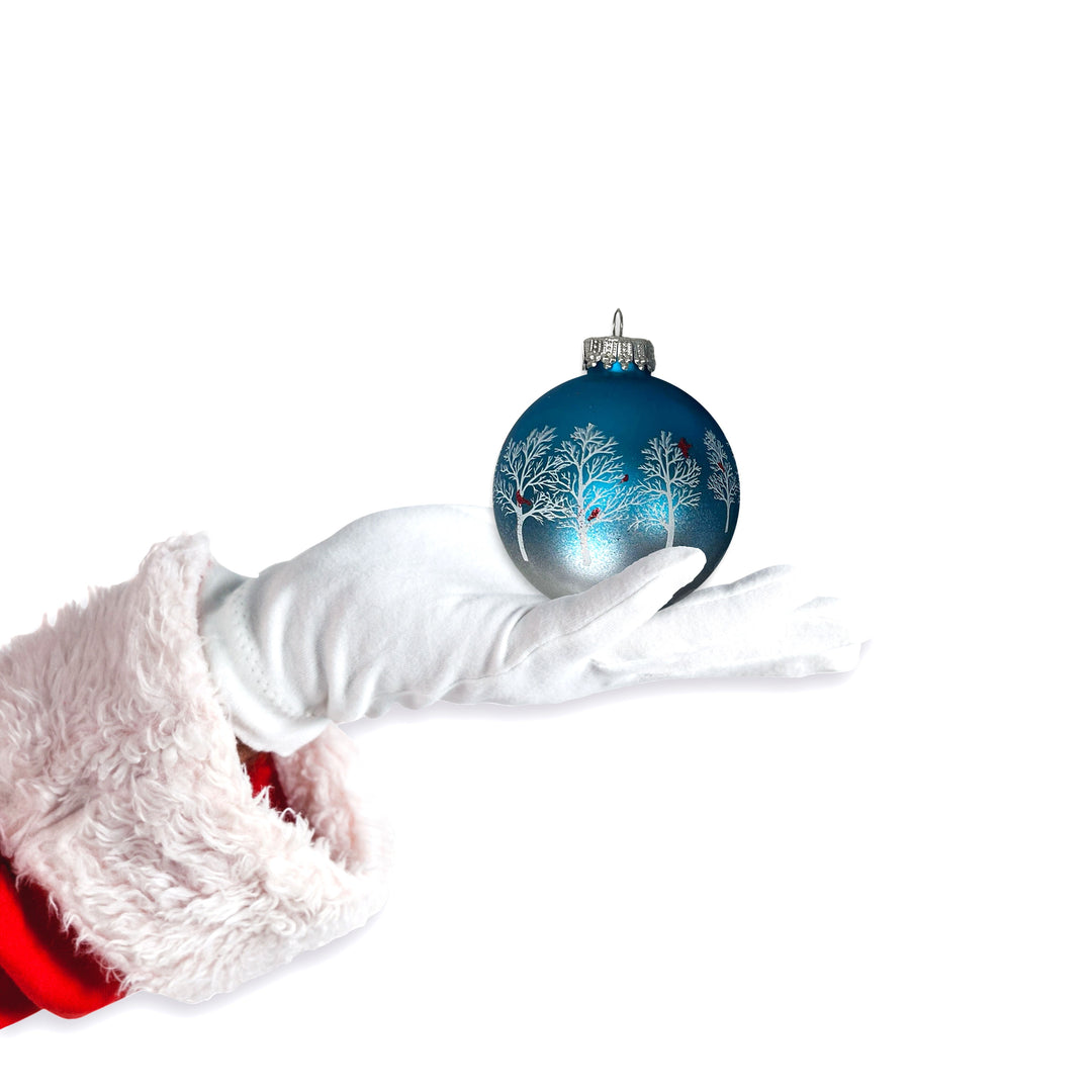 2 5/8" (67mm) Glass Ball Ornaments, Turquoise Bliss with Trees & Cardinals, 4/Box, 12/Case, 48 Pieces