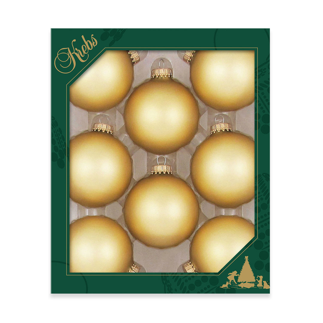 2 5/8" (67mm) Ball Ornaments, Gold Caps, Chiffon Gold, 8/Box, 12/Case, 96 Pieces
