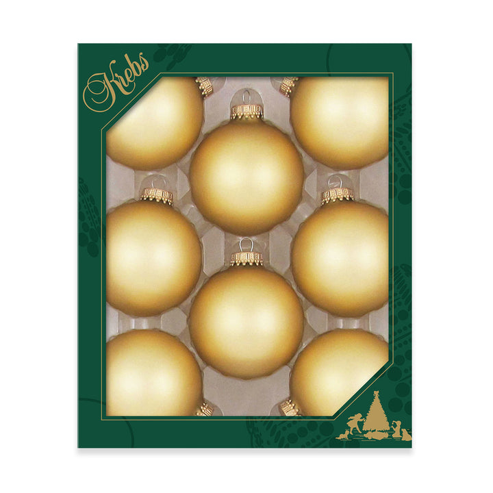2 5/8" (67mm) Ball Ornaments, Gold Caps, Chiffon Gold, 8/Box, 12/Case, 96 Pieces