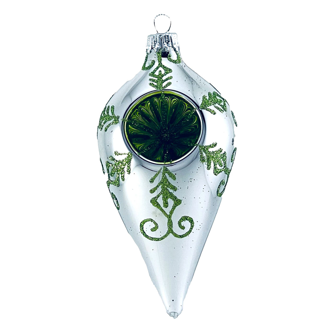 4" (100mm) Glass Drop Shapes, Bright Silver with Christmas Festival Reflectors, 4/Box, 12/Case, 48 Pieces