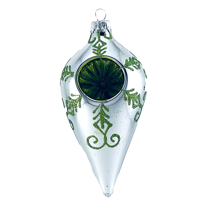 4" (100mm) Glass Drop Shapes, Bright Silver with Christmas Festival Reflectors, 4/Box, 12/Case, 48 Pieces