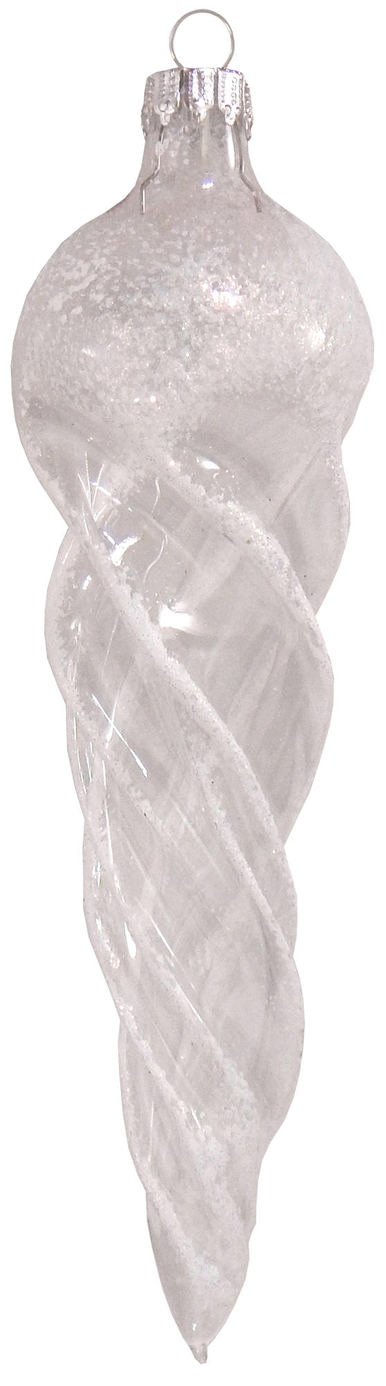 7" (178mm) Clear Twisted Icicles with Glitter Figurine Ornaments, 3/Box, 12/Case, 36 Pieces