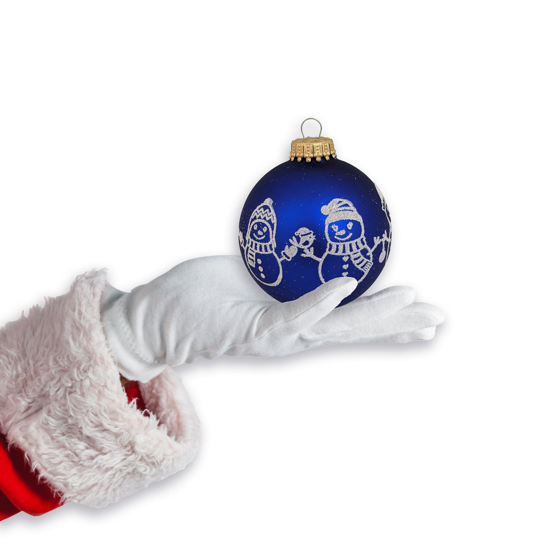 2 5/8" (67mm) Glass Ball Ornaments, Royal Velvet - Glitter Snowman Band, 4/Box, 12/Case, 48 Pieces