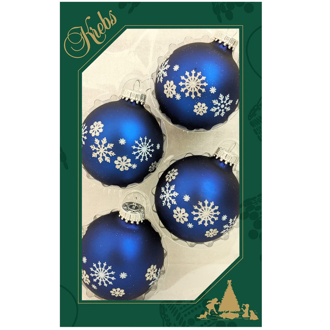 2 5/8" (67mm) Glass Ball Ornaments, Midnight Haze with White Snowflakes, 4/Box, 12/Case, 48 Pieces