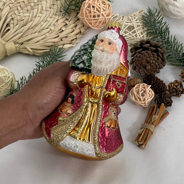 6.6" (15cm) Santa with Treasure, Red/ Gold,  Figurine Ornaments, 1/Box, 6/Case, 6 Pieces