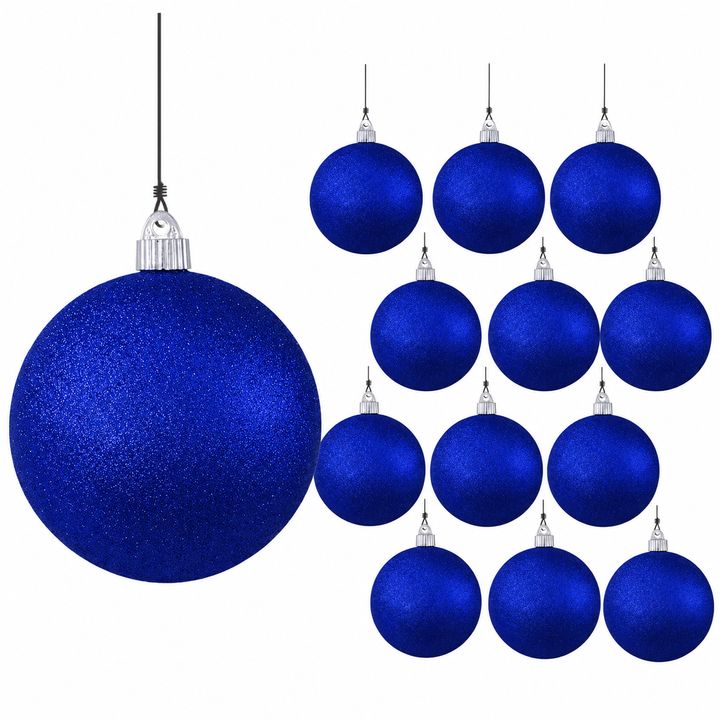 6" (150mm) Giant Commercial Pre-Wired Shatterproof Ball Ornament, Dark Blue Glitter, Case, 12 Pieces