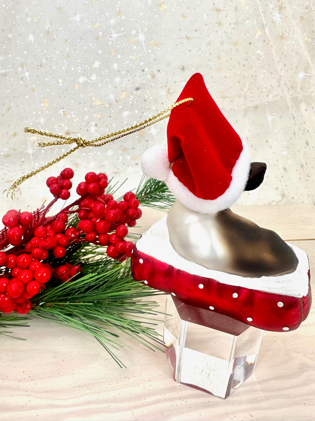 4" (100mm) Dog with Santa Hat and Teddy Bear Glass Figurine Ornaments, 1/Box, 6/Case, 6 Pieces