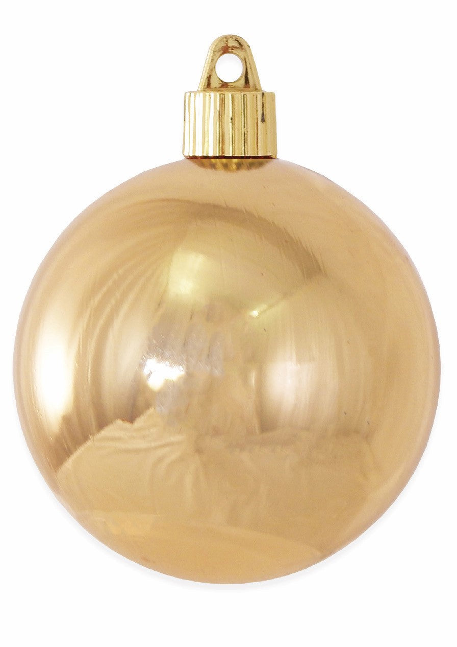 3 1/4" (80mm) Commercial Shatterproof Ball Ornament, Shiny Gilded Gold, 8 Pieces per Bag. 10 Bags per Case, 80 Pieces per case.