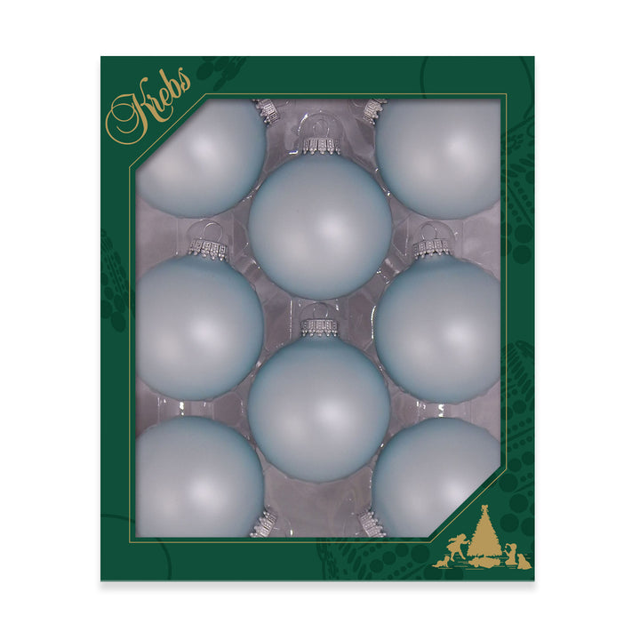 2 5/8" (67mm) Ball Ornaments, Silver Caps, Misty Aqua Velvet, 8/Box, 12/Case, 96 Pieces